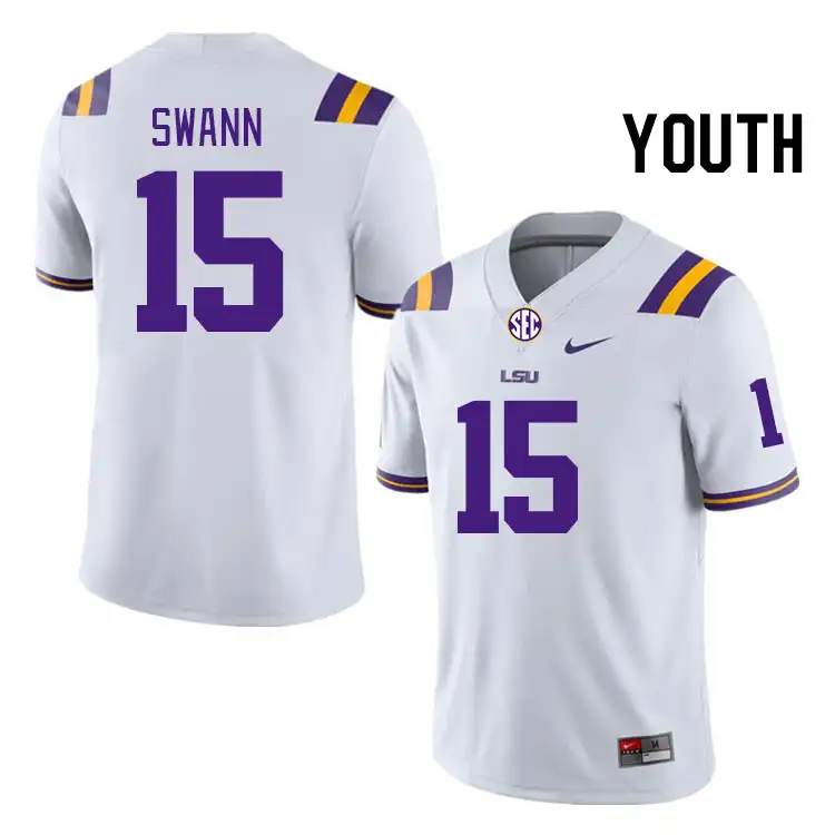 Youth LSU Tigers AJ Swann #15 White NCAA Football Jersey